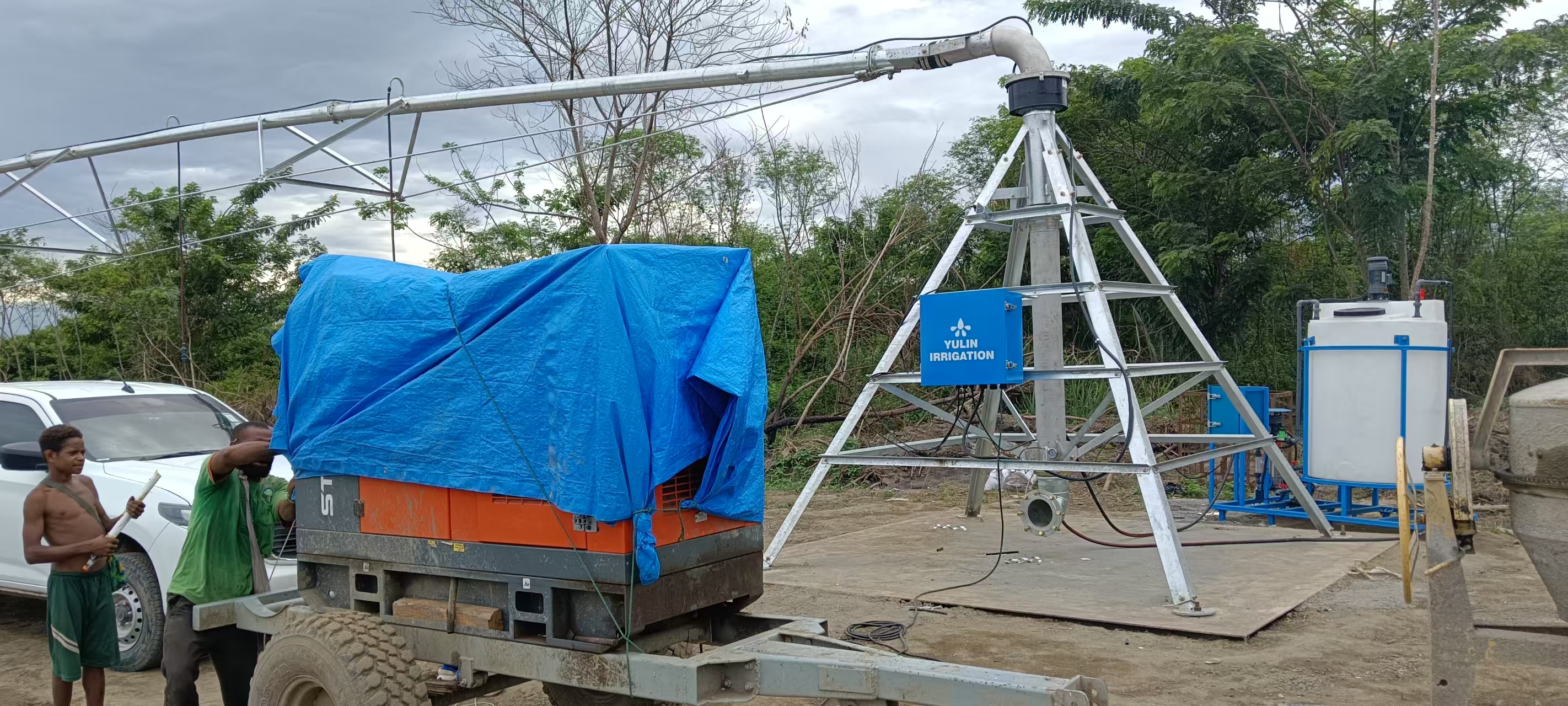 Diesel generator powering Yulin center pivot irrigation system in Papua New Guinea