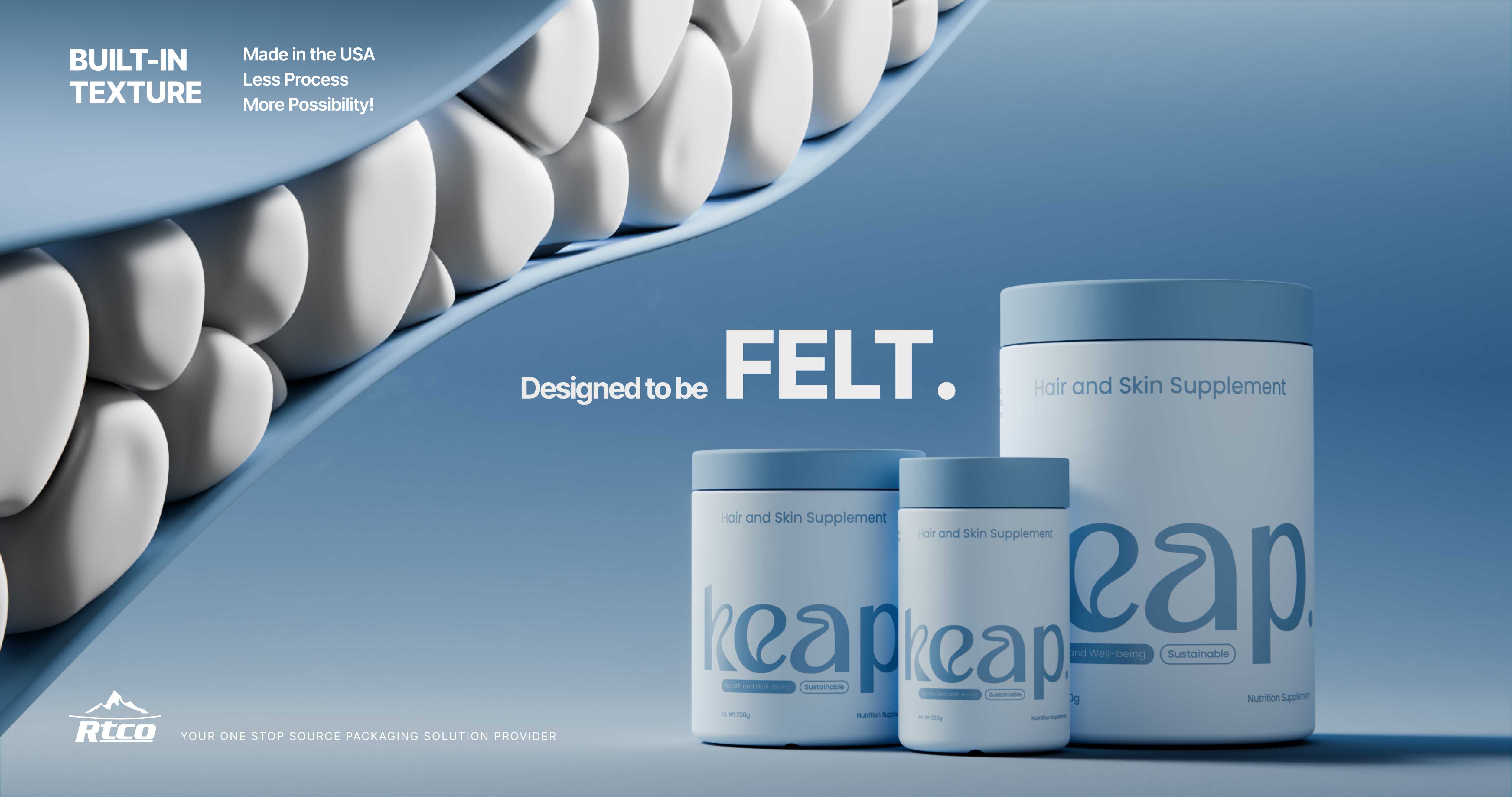 Custom soft-touch coated packaging for skin and hair supplement products