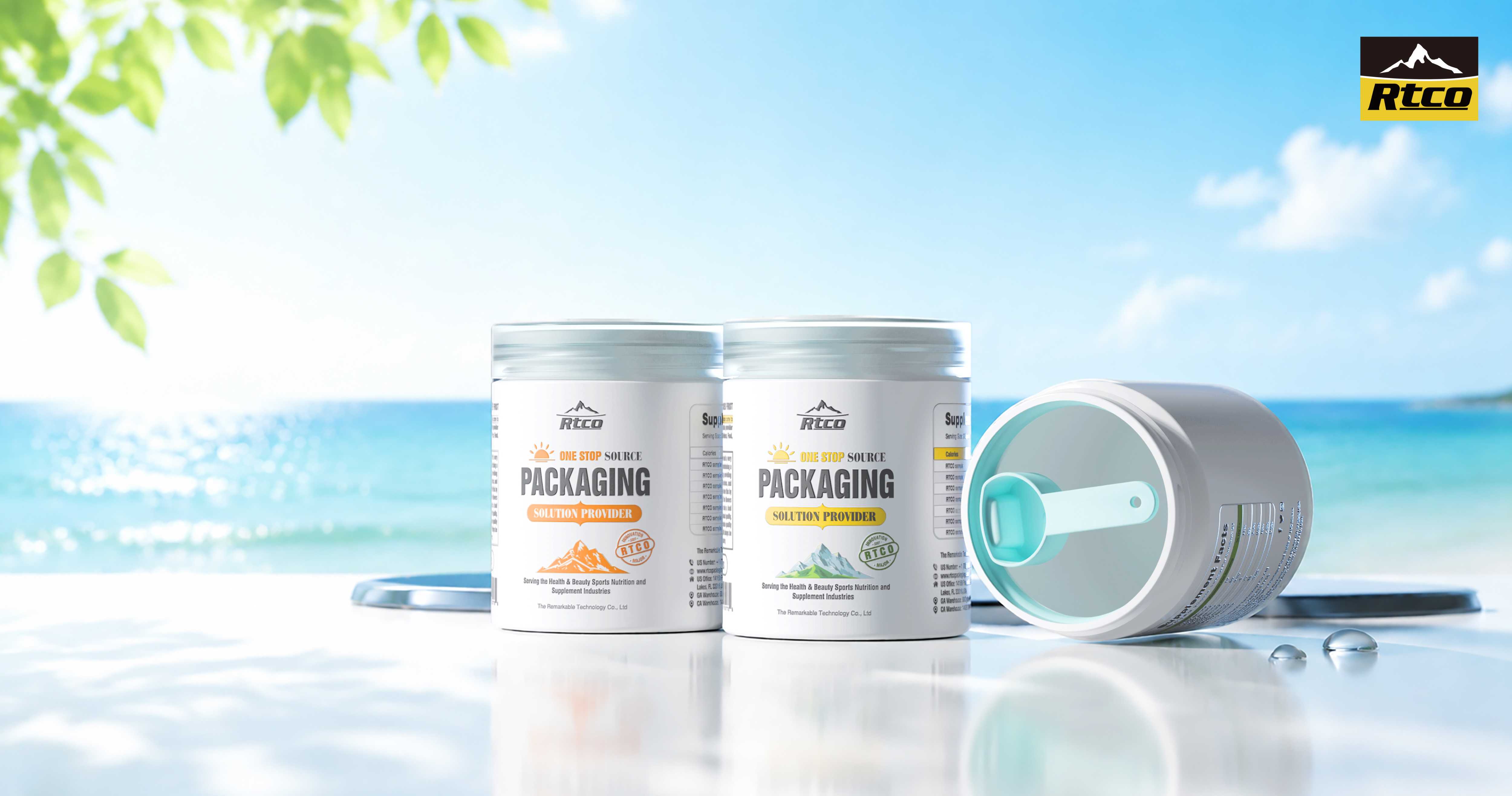 RTCO custom sports nutrition packaging solutions with plastic bottles and containers