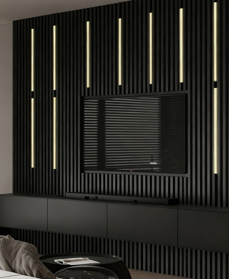 XPUP LED strip lighting integrated with acoustic wall panels for ambient lighting