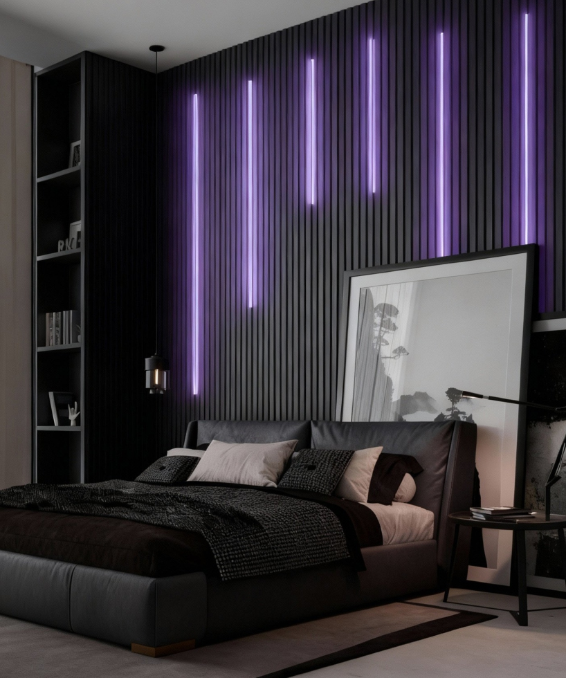 3000K acoustic wall LED strip light in a luxury residential interior wall detail