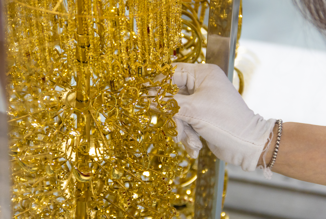 Quality control inspection at stainless steel jewelry factory