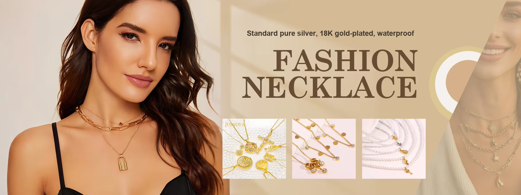 Jusnova jewelry banner with contact and customization call-to-action