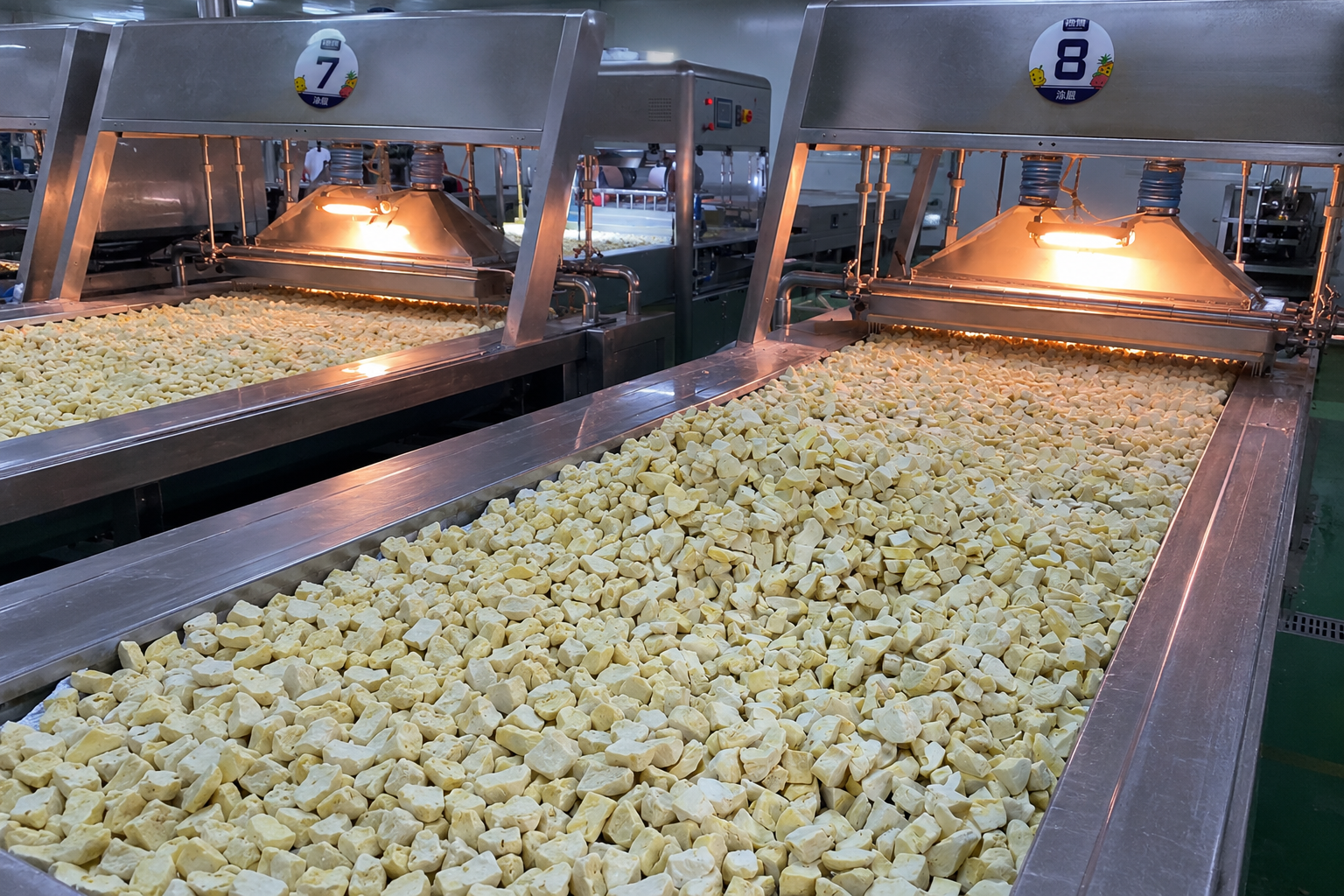 Durian coating process at UrSnacks for coated freeze-dried durian OEM production