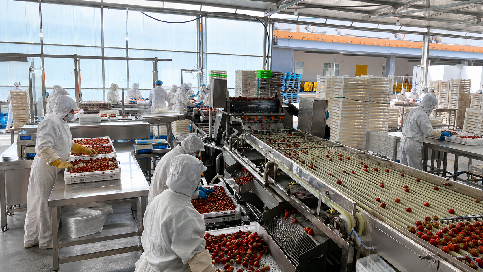 Automated strawberry washing and sorting line