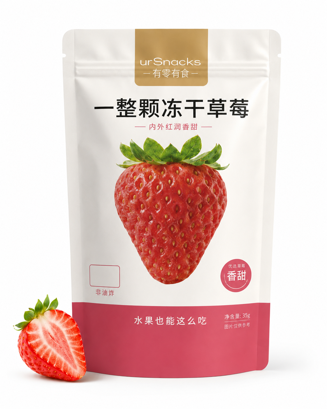 UrSnacks 35g pure whole freeze-dried strawberry retail pack for private label and retail programs