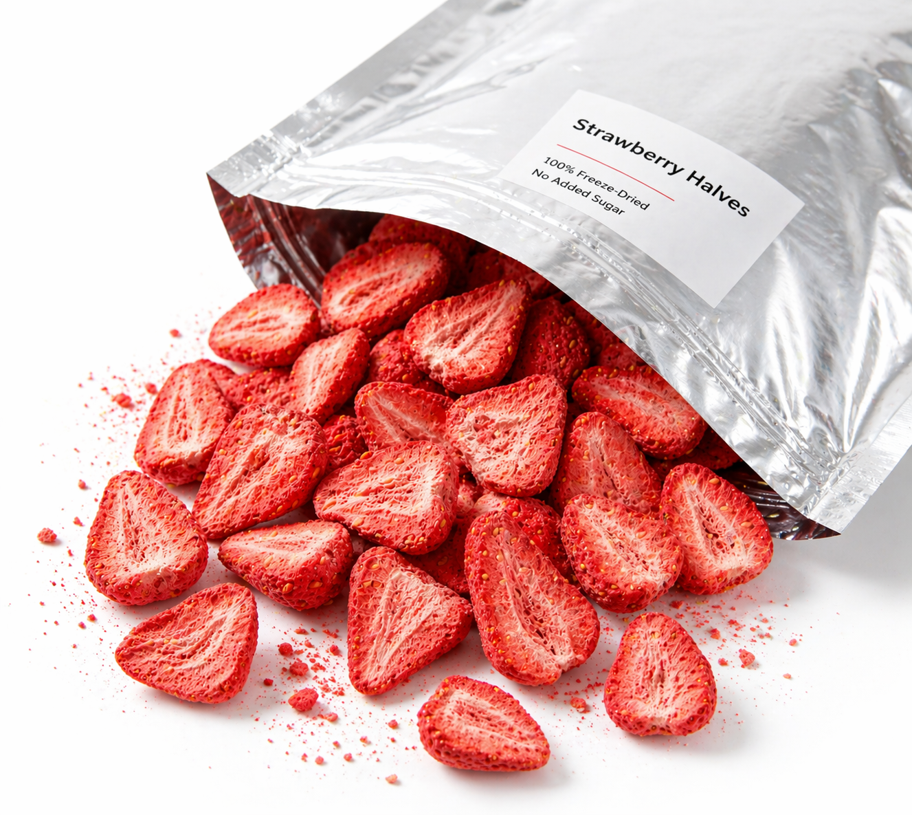 Freeze-dried strawberry halves in bulk B2B format for cereal, yogurt and bakery ingredients