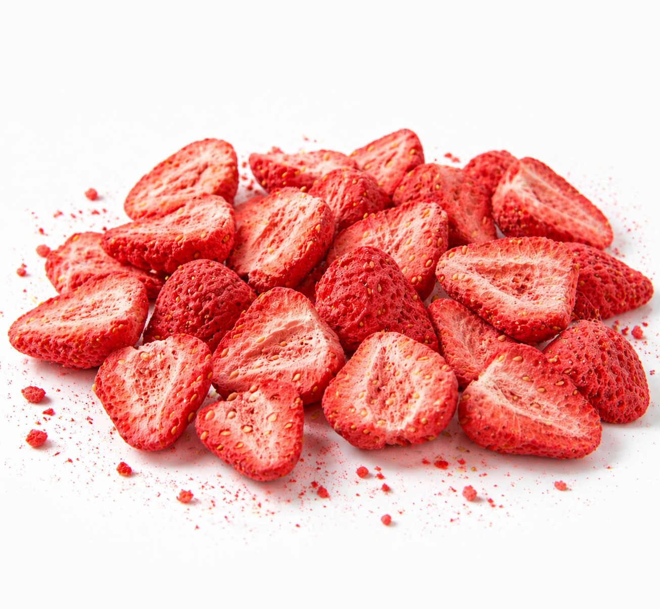 Freeze-dried strawberry slices in bulk packaging