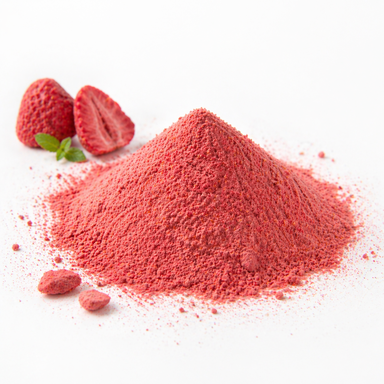 Freeze-dried strawberry powder in bulk aluminum foil packaging for beverage and bakery use