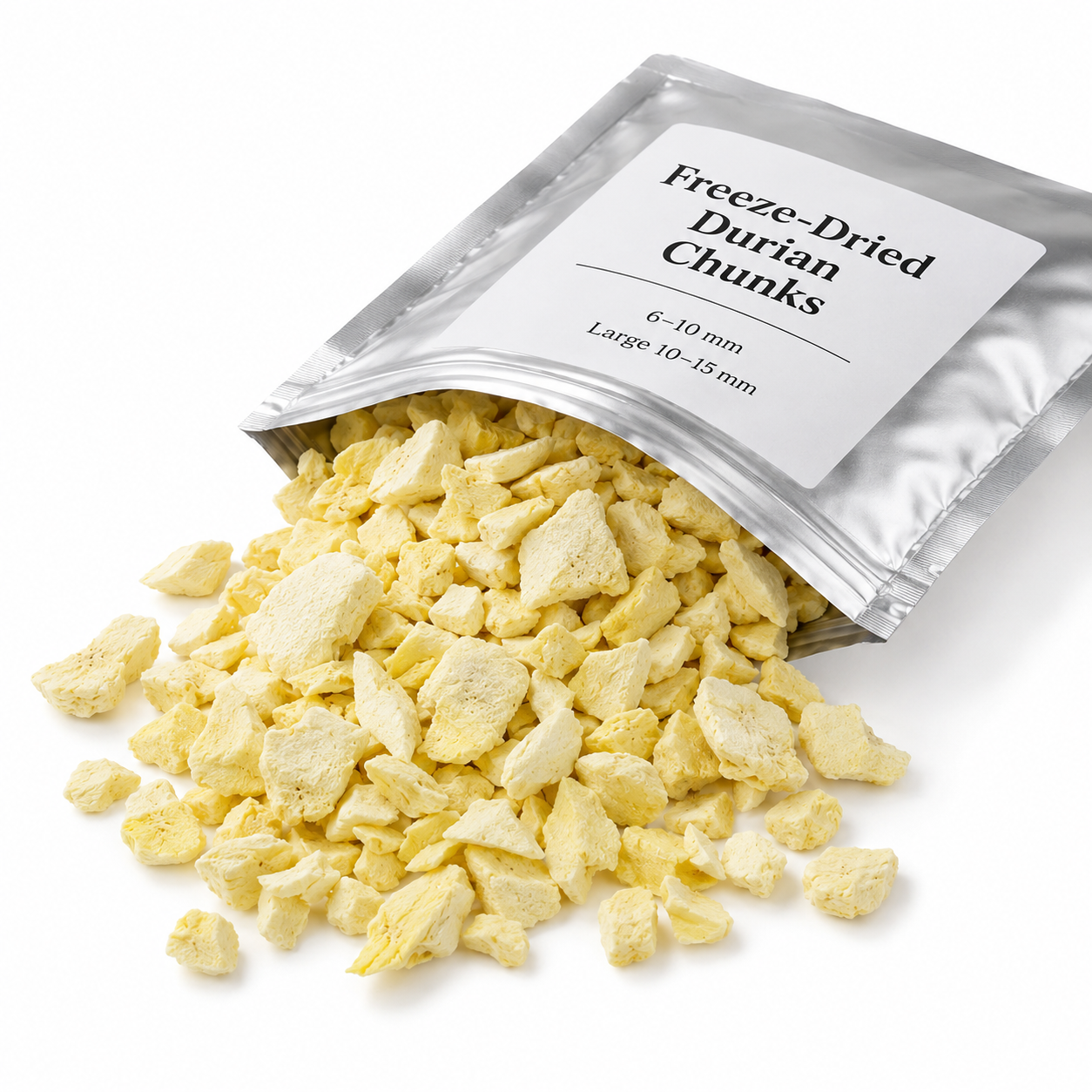 Freeze-dried durian dice bulk ingredient for bakery, ice cream, and beverage inclusions