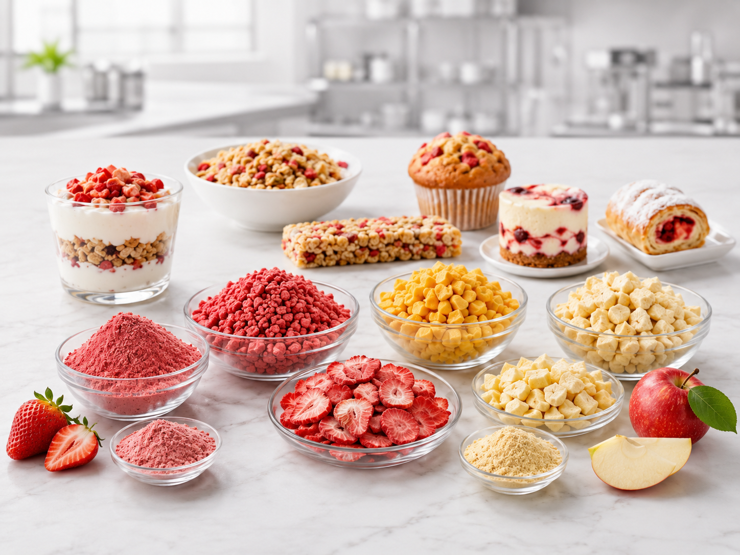 Freeze-dried strawberry ingredients used in food manufacturing lines