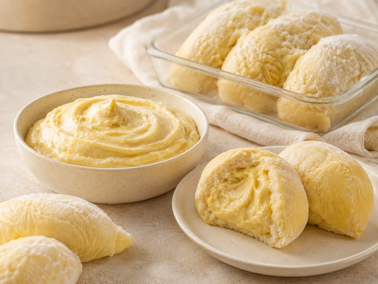 Frozen durian pulp used as bakery filling in commercial dessert production