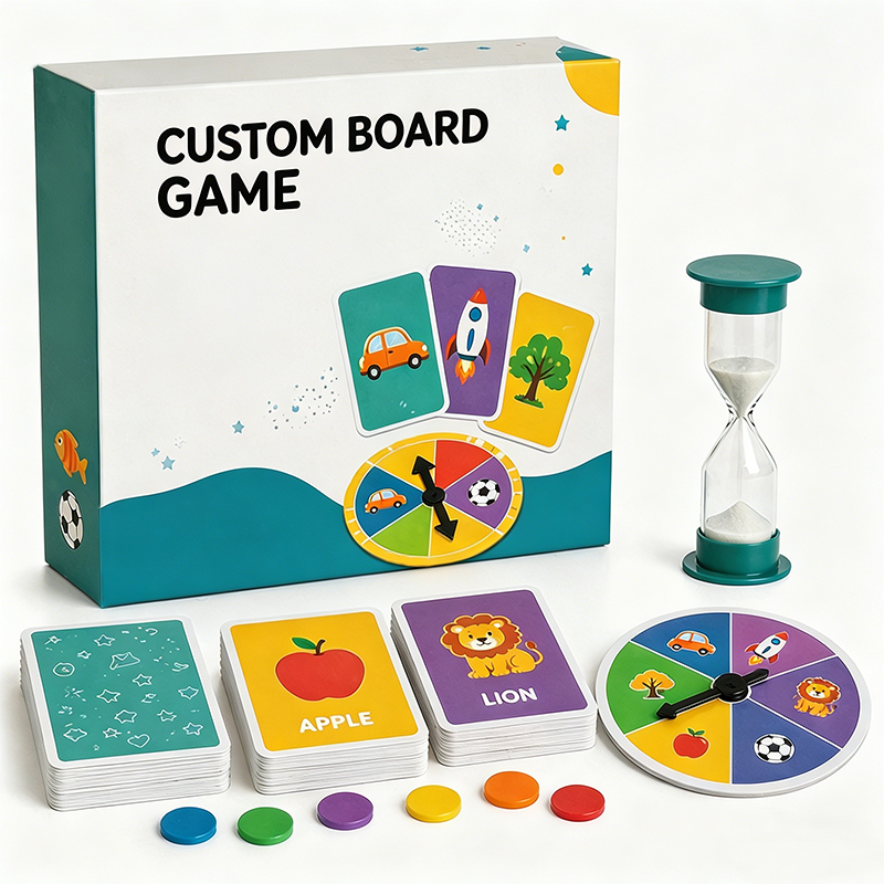 Custom board game toys in a manufacturing sample set
