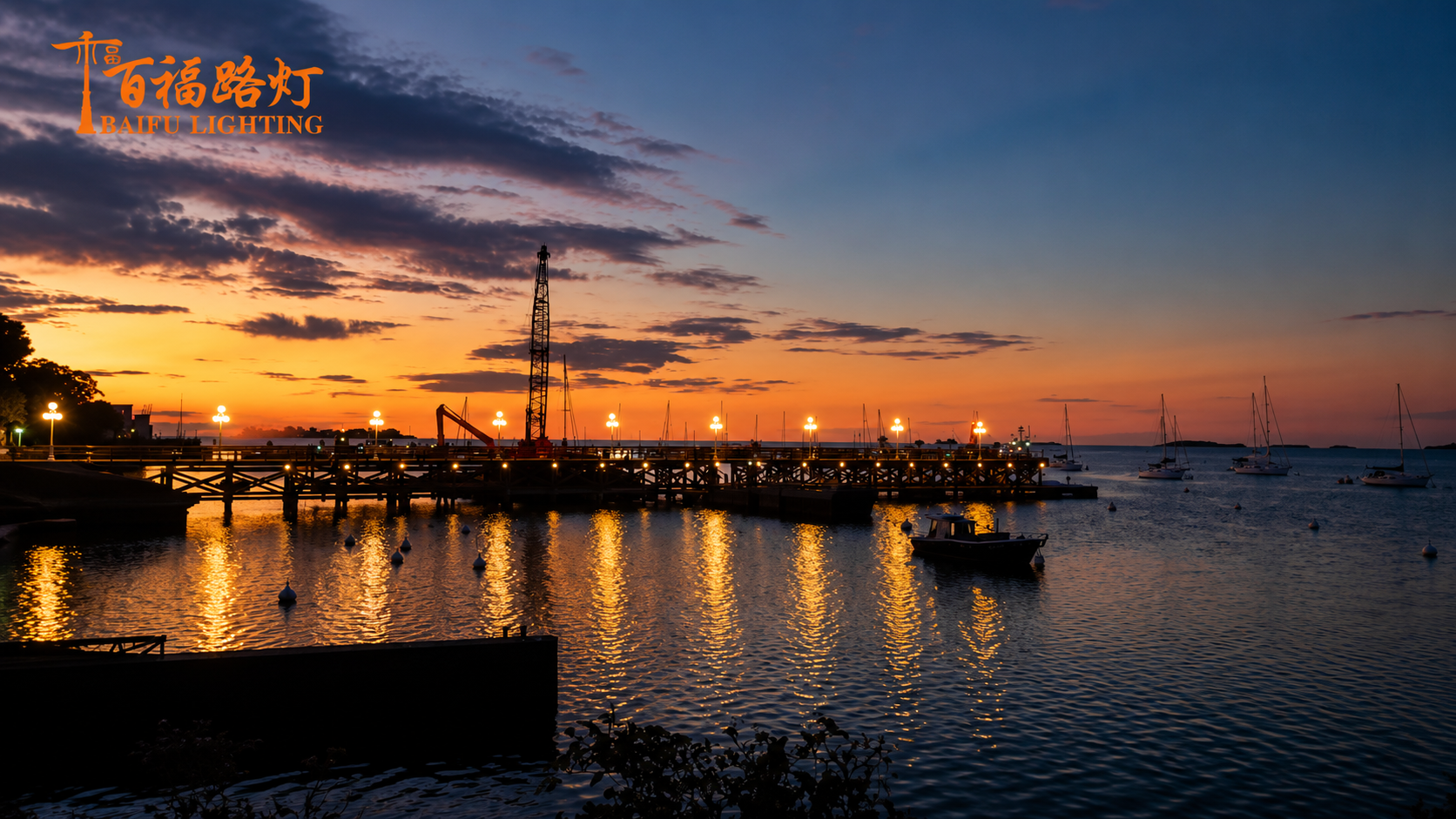 Custom street lights installed in a coastal municipal project