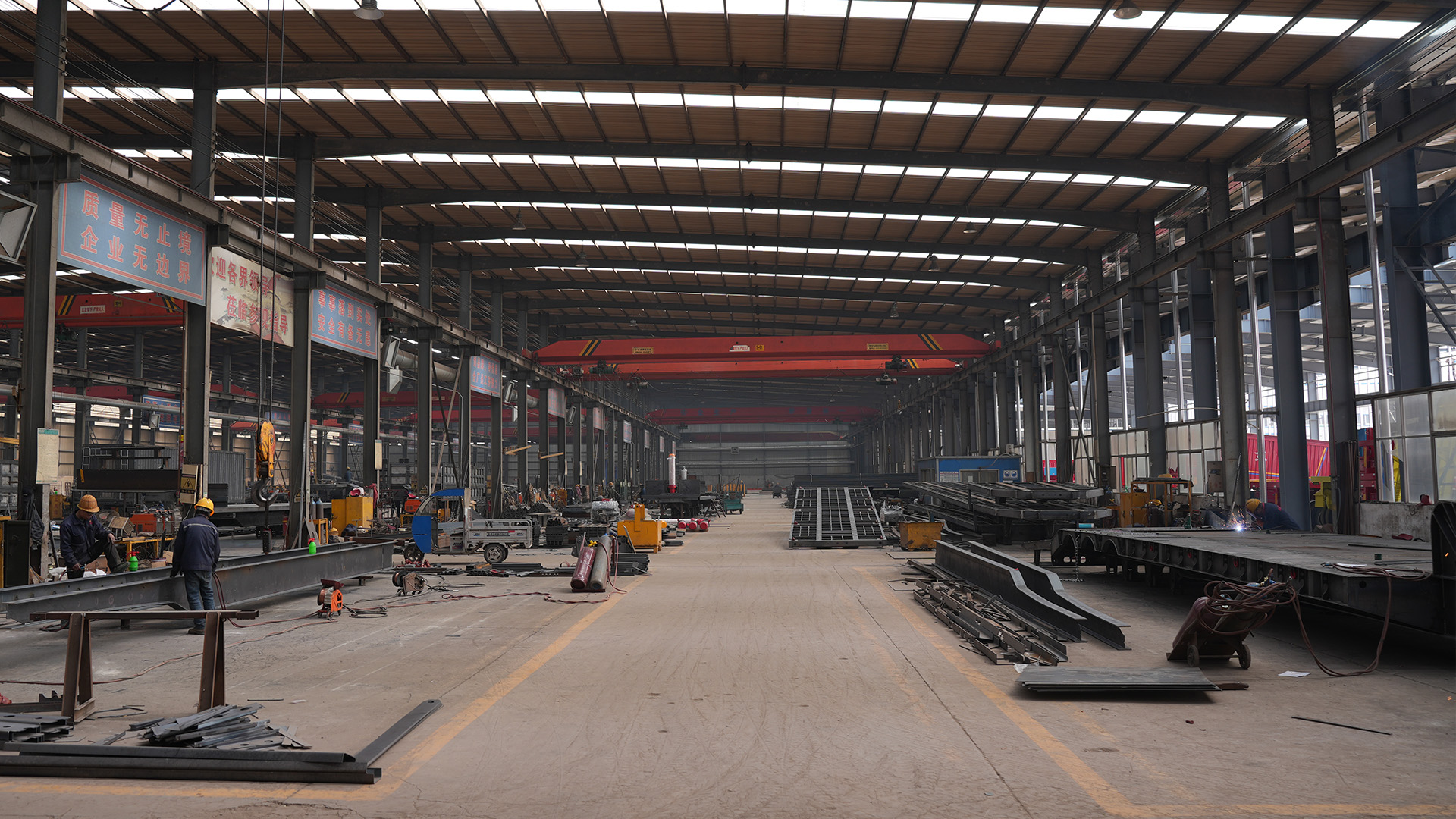 Workshop area inside a truck trailer production facility