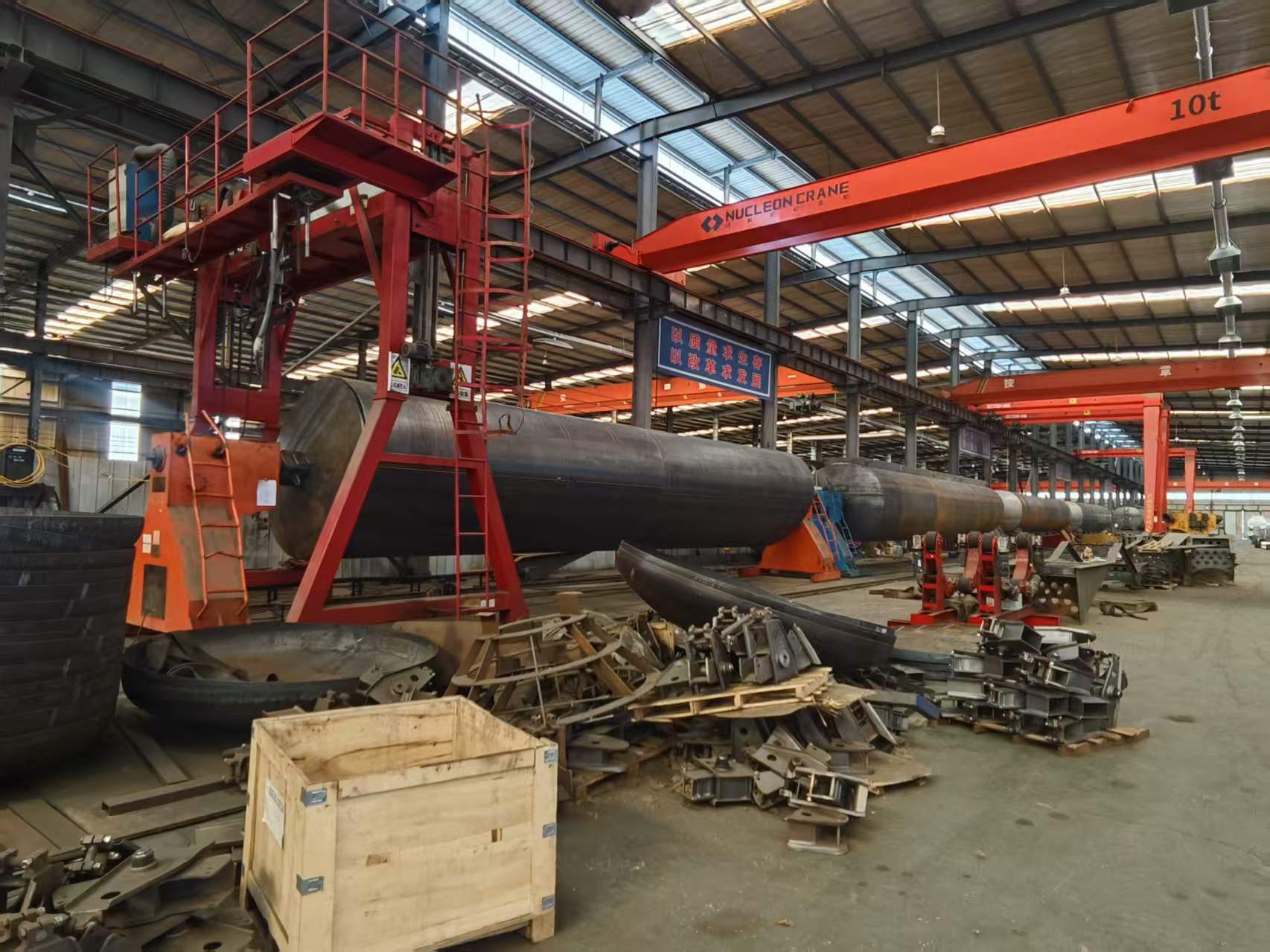 Workshop view at a Chinese truck trailer manufacturing facility