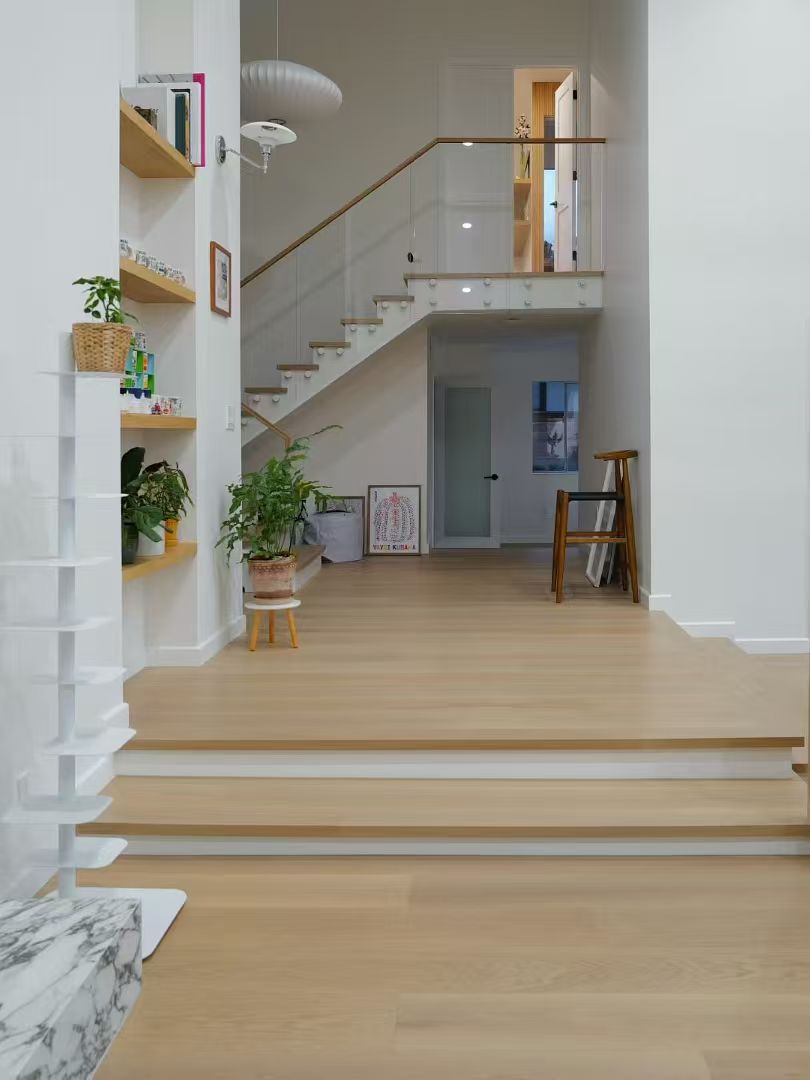 Engineered wood flooring installed in a residential interior in the United States