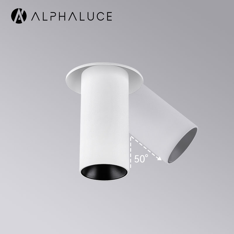 ALPHALUCE trimless spotlight ALDL1598 showing tilt and rotation angles