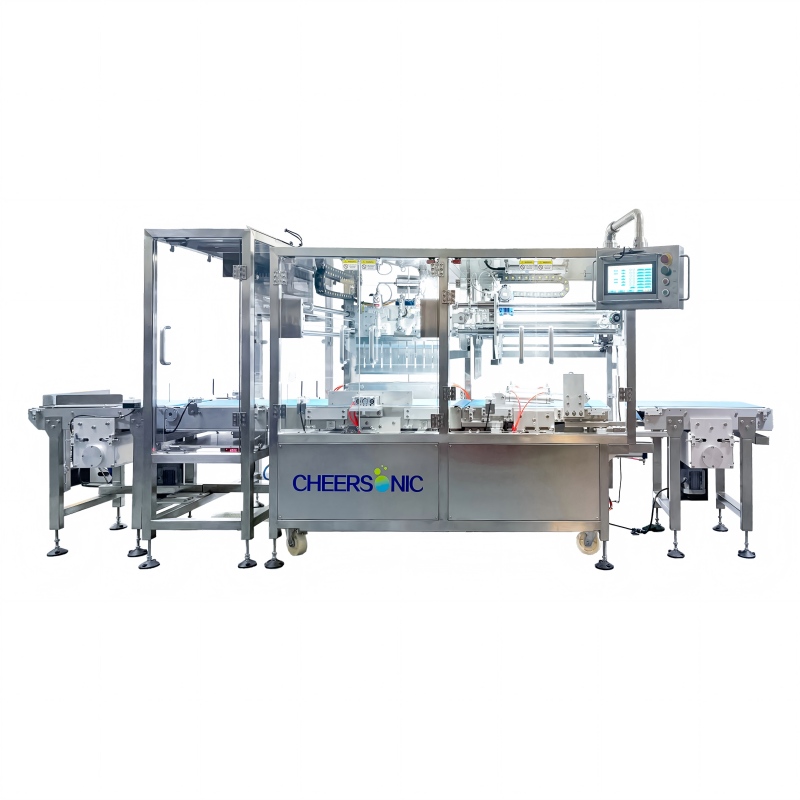 Ultrasonic cheese cutting machine in a food production line