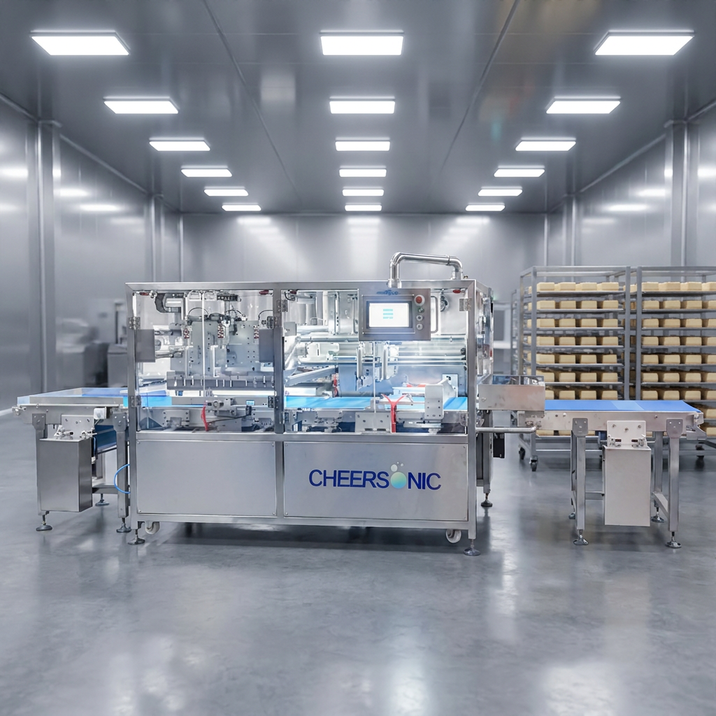Ultrasonic cutting machine operating at 20 kHz with 800-1600 W for food portioning
