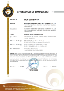 ATTESTATION OF COMPLIANCE for Ultrasonic Sewing & Cutting Machine