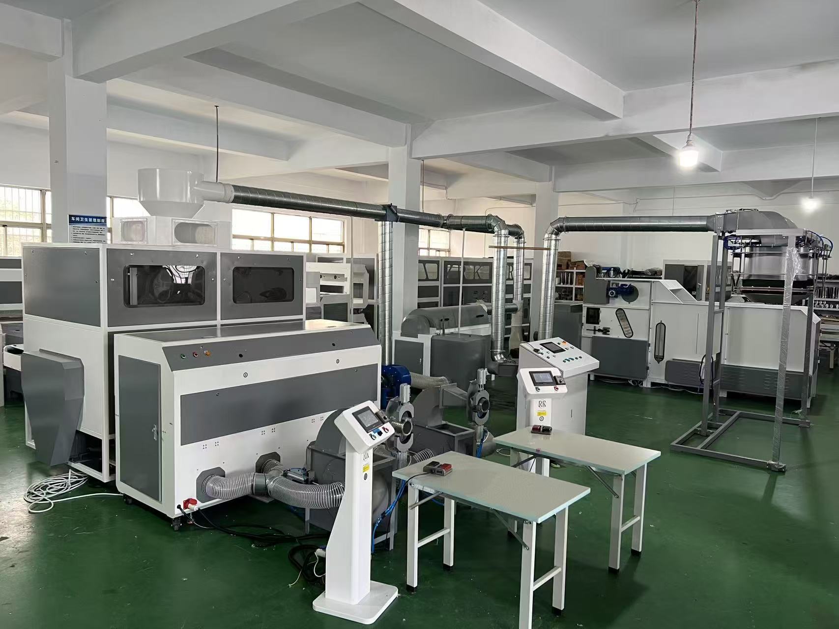 Automated pillow filling line with KIVAS equipment in a textile workshop