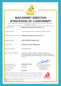 MACHINERY DIRECTIVE ATTESTATION OF CONFORMITY