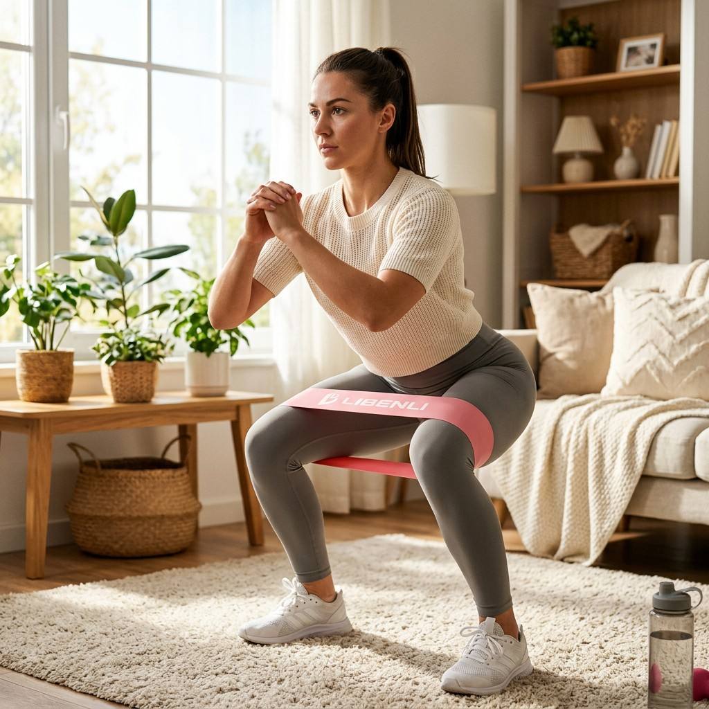 Home workout with Libenli resistance bands Resistance bands used in home workout setting