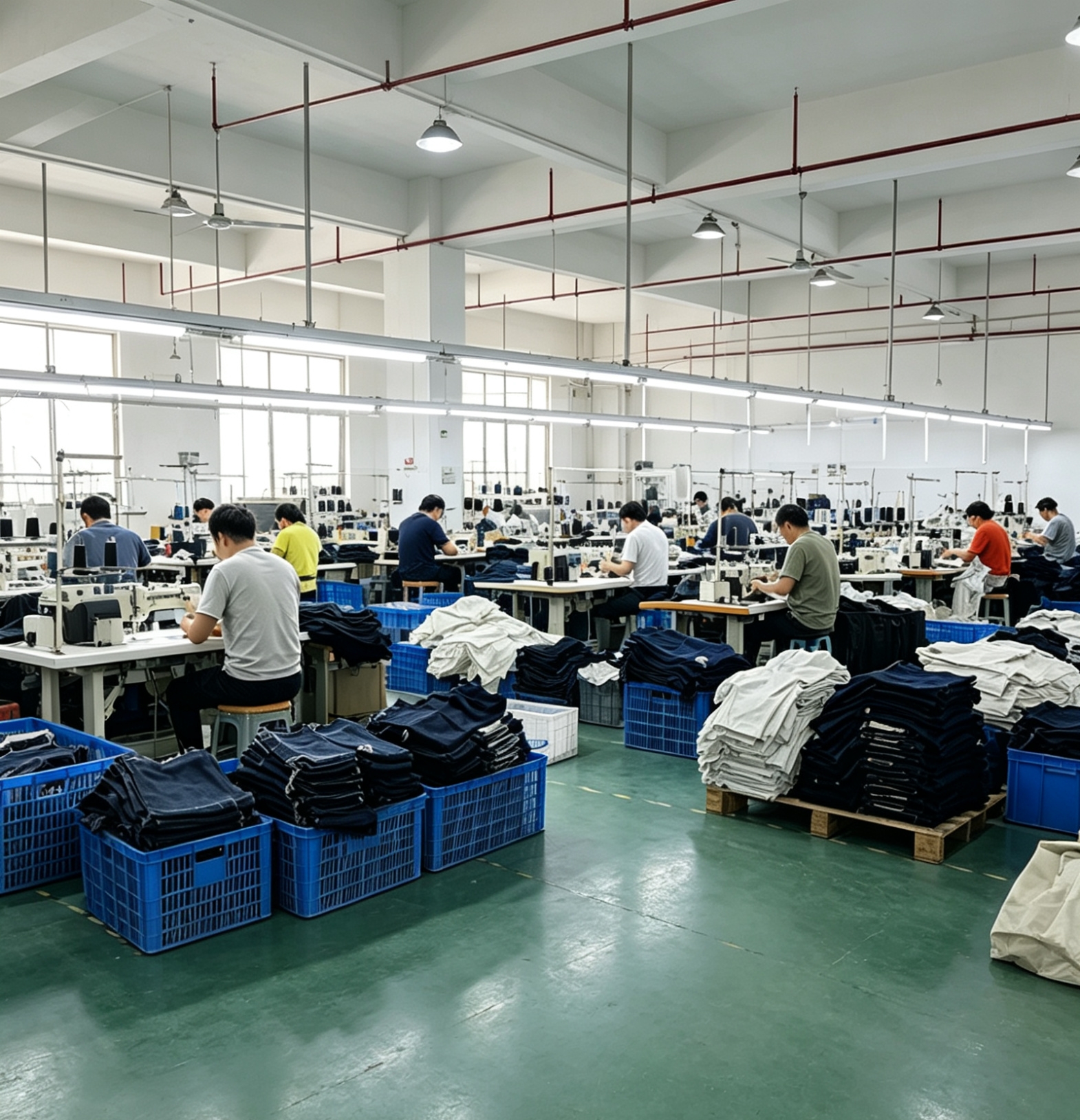 Garment mass production workshop at Lihongwear's casual apparel factory