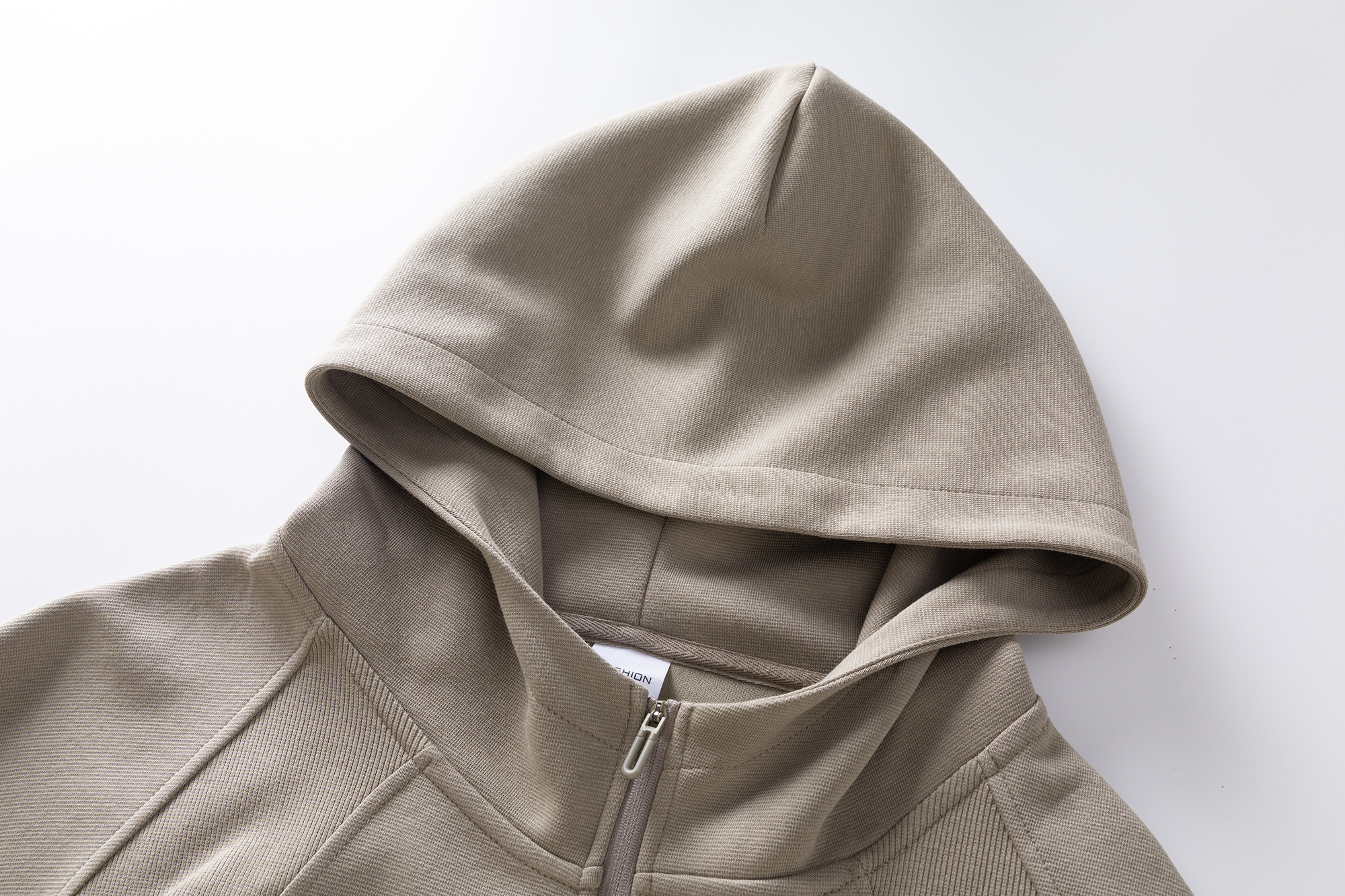 custom khaki hoodie collar detail