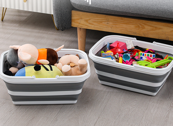 Foldable plastic basket used in household storage and retail programs