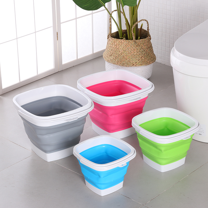 Collapsible water bucket with hard PP rim and foldable TPE body for water carrying