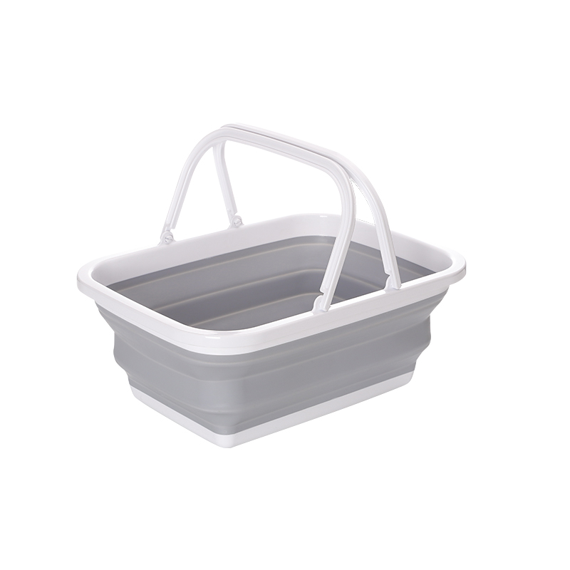 Collapsible plastic hand basket used for organising camping gear and car cleaning supplies
