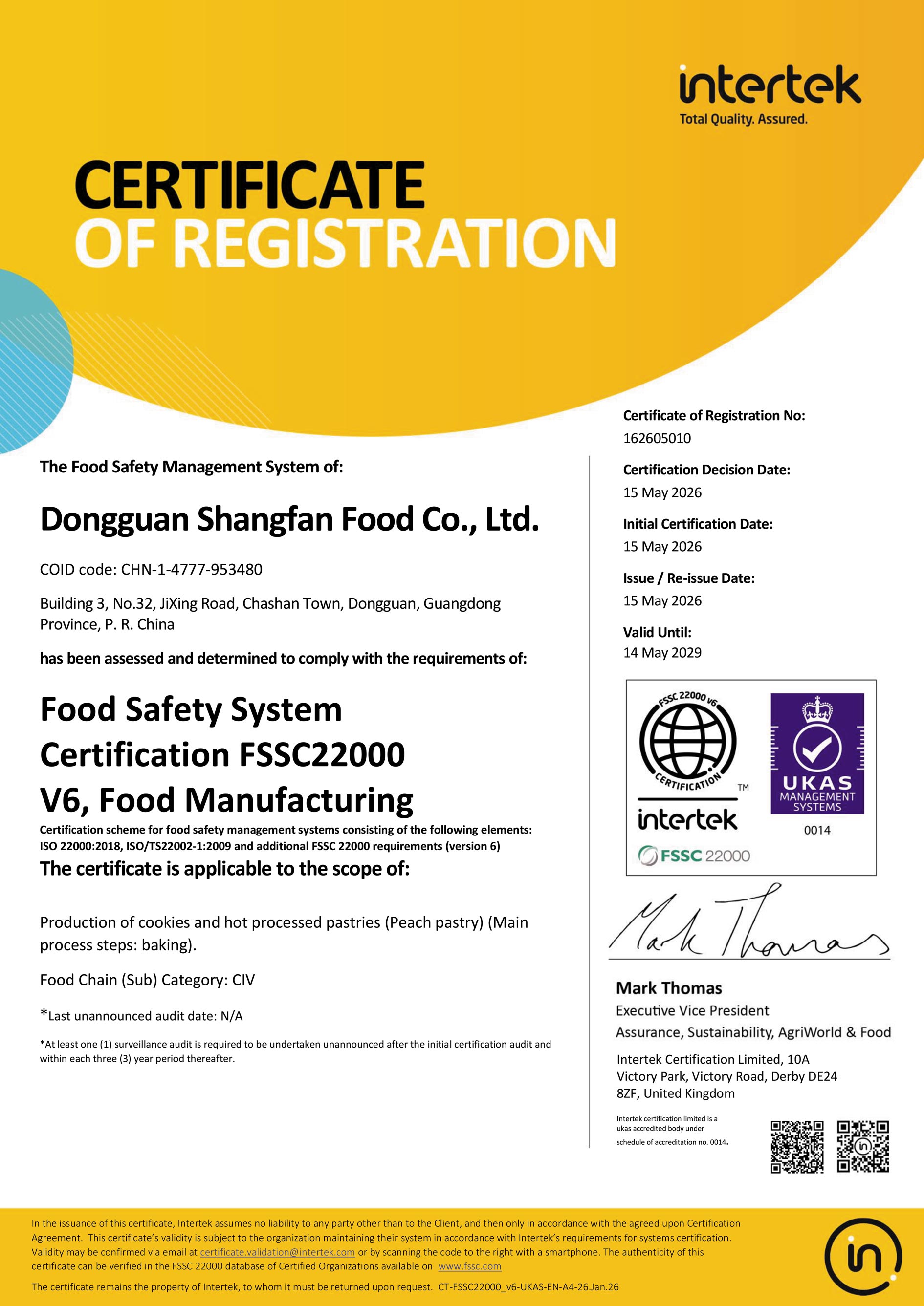 FSSC 22000 V6 food safety system certification