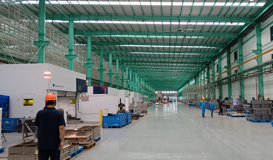 Sheet metal fabrication shop near Shanghai Port where cutting, punching and forming operations are carried out