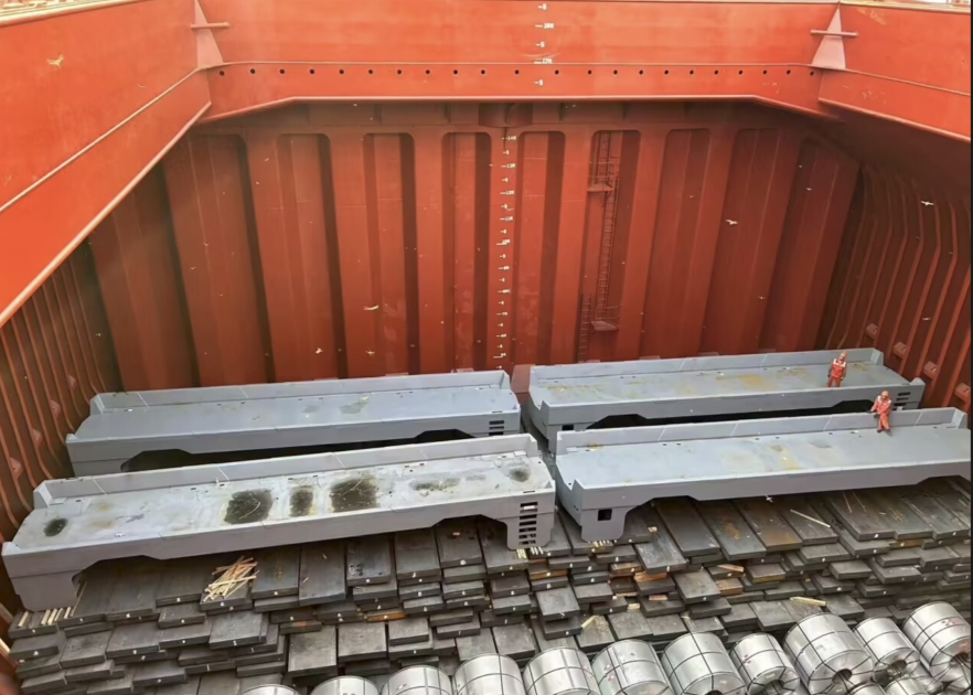 Welded and machined AGV steel chassis loaded for export shipment