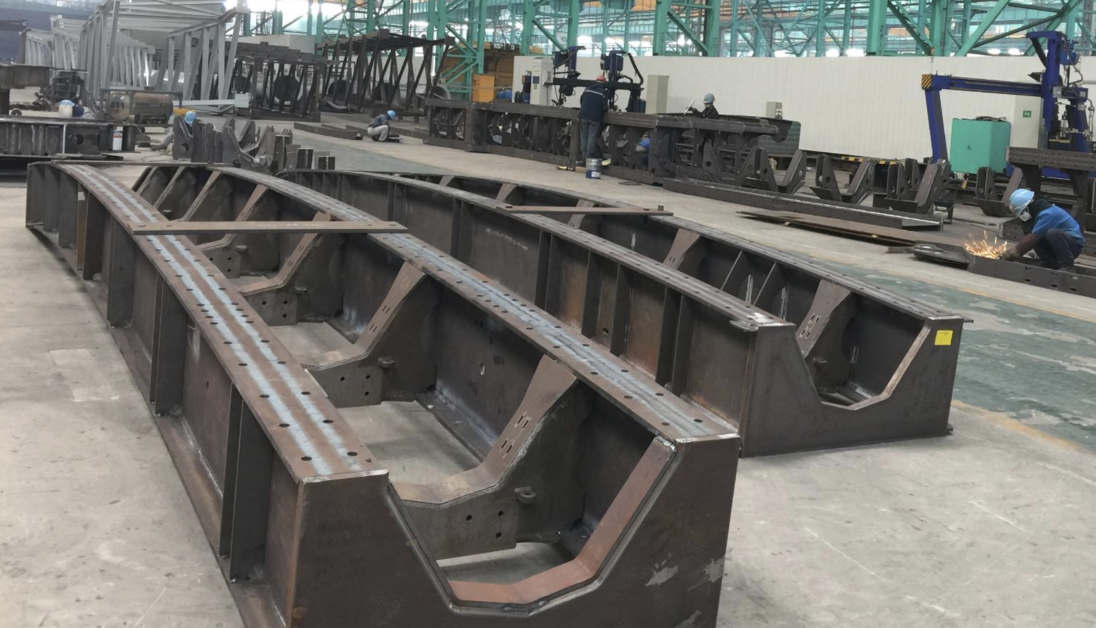 Custom fabricated long machine base Custom fabricated large and long machine base after welding operations