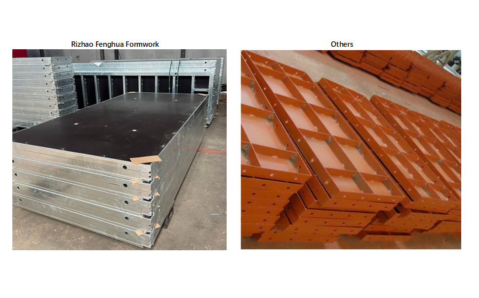 Comparison photos showing quality differences in concrete formwork panels