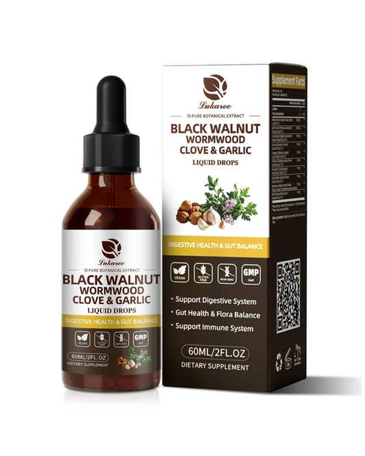 Lukaree Black Walnut Wormwood Tincture Liquid Drops - natural herb blend for gut cleanse and bloating relief