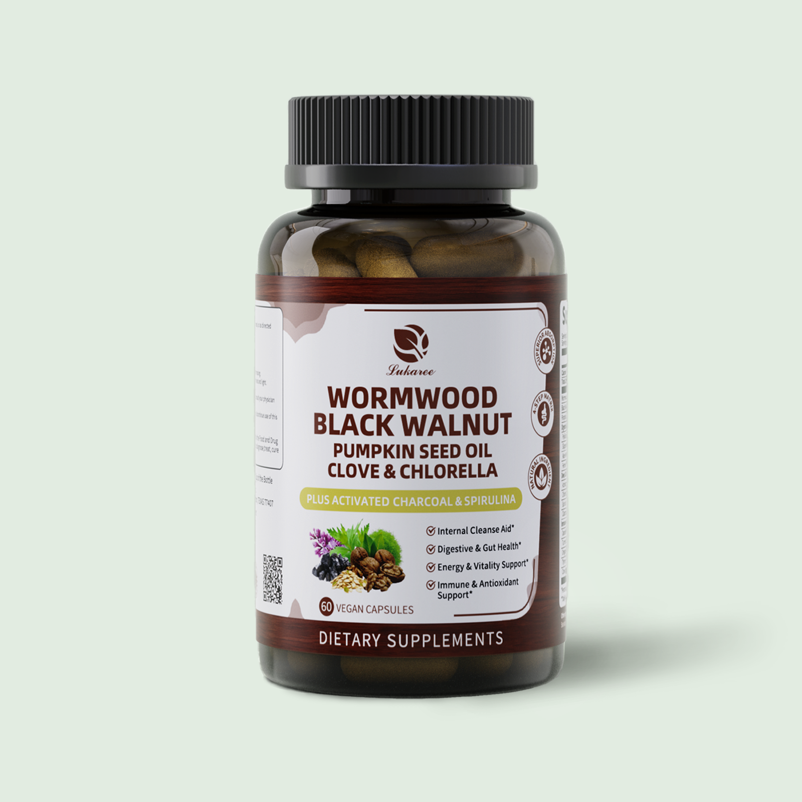 Lukaree 16-in-1 Wormwood Black Walnut herbal capsules for gut cleanse