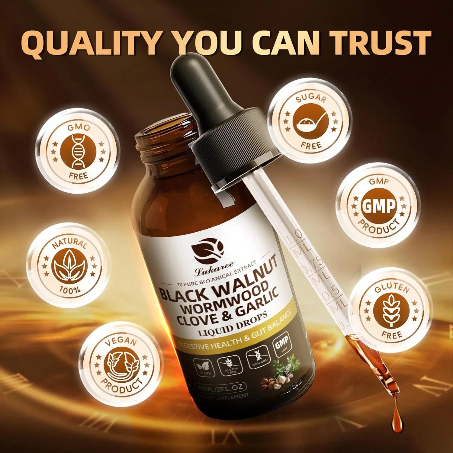 Lukaree Black Walnut Wormwood Tincture with 98% Absorption - liposomal delivery for maximum bioavailability