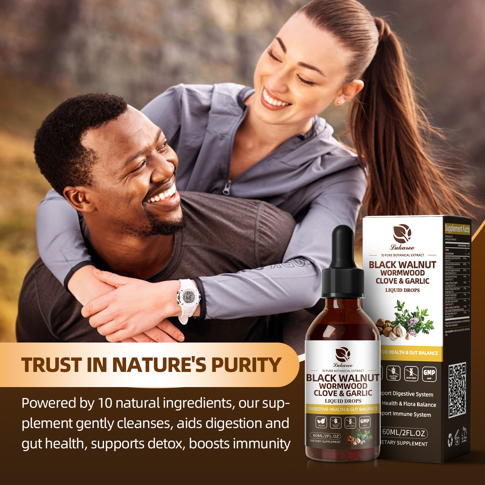 Lukaree Black Walnut Wormwood Tincture with Clove and Garlic for digestive support