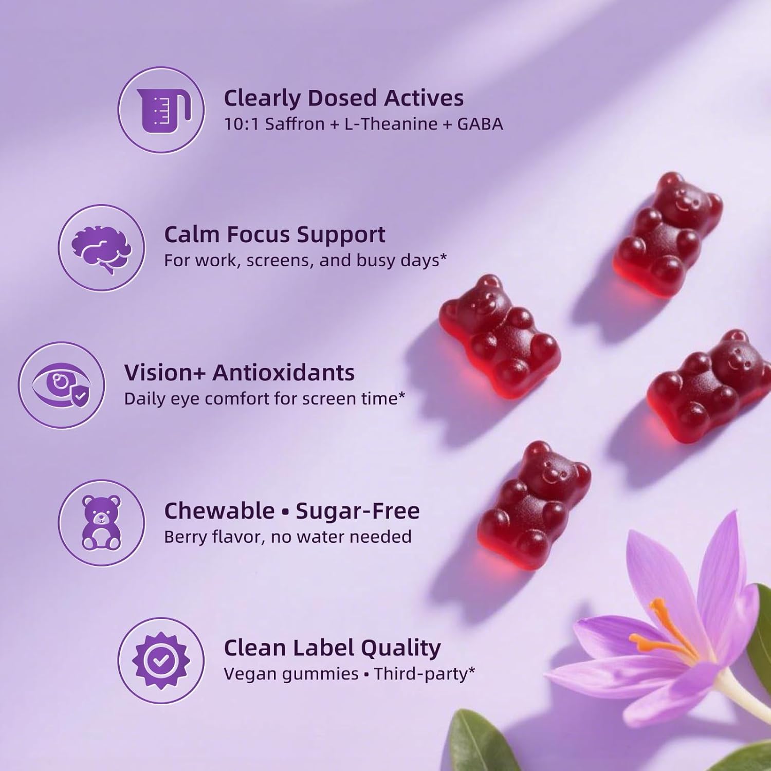 Lukaree 10-in-1 Saffron Gummies – Mood, Focus & Eye Support