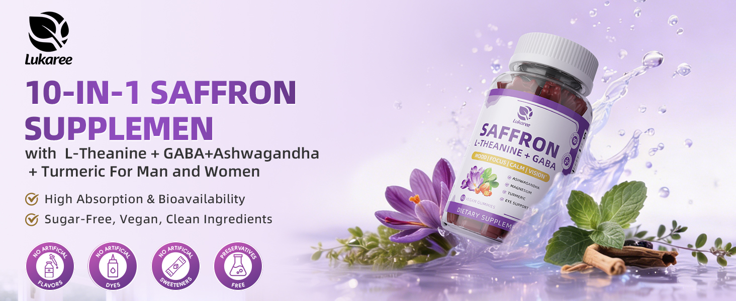 Lukaree 10-in-1 Saffron Gummies – Mood, Focus & Eye Support