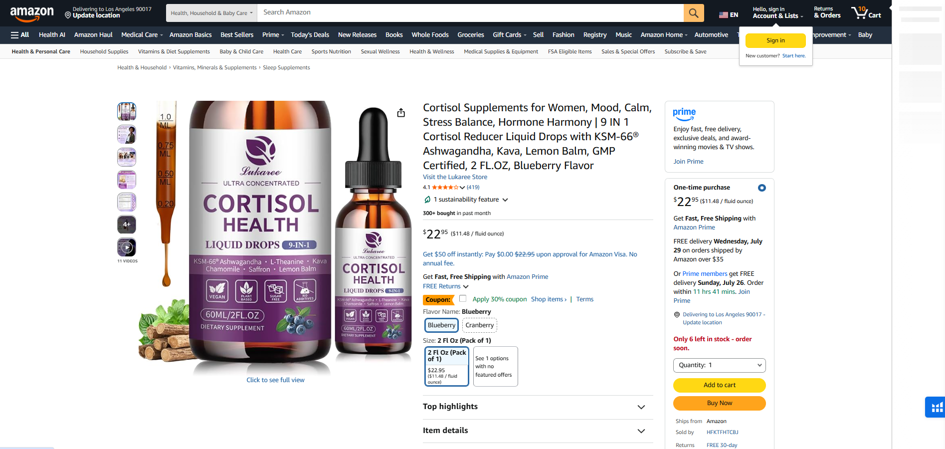 Lukaree Cortisol Support Drops 9-in-1 with KSM-66 Ashwagandha customer ratings on Amazon