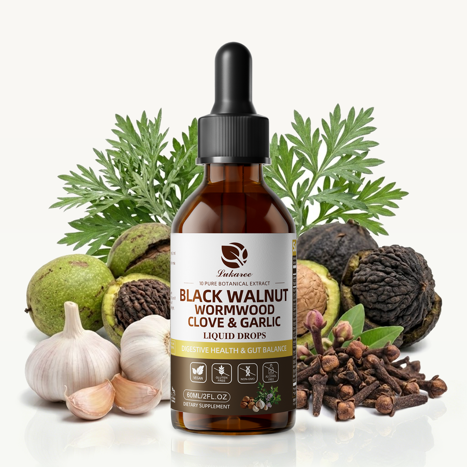 Lukaree Black Walnut Wormwood Tincture with Clove & Garlic Liquid Drops for Gut Cleanse