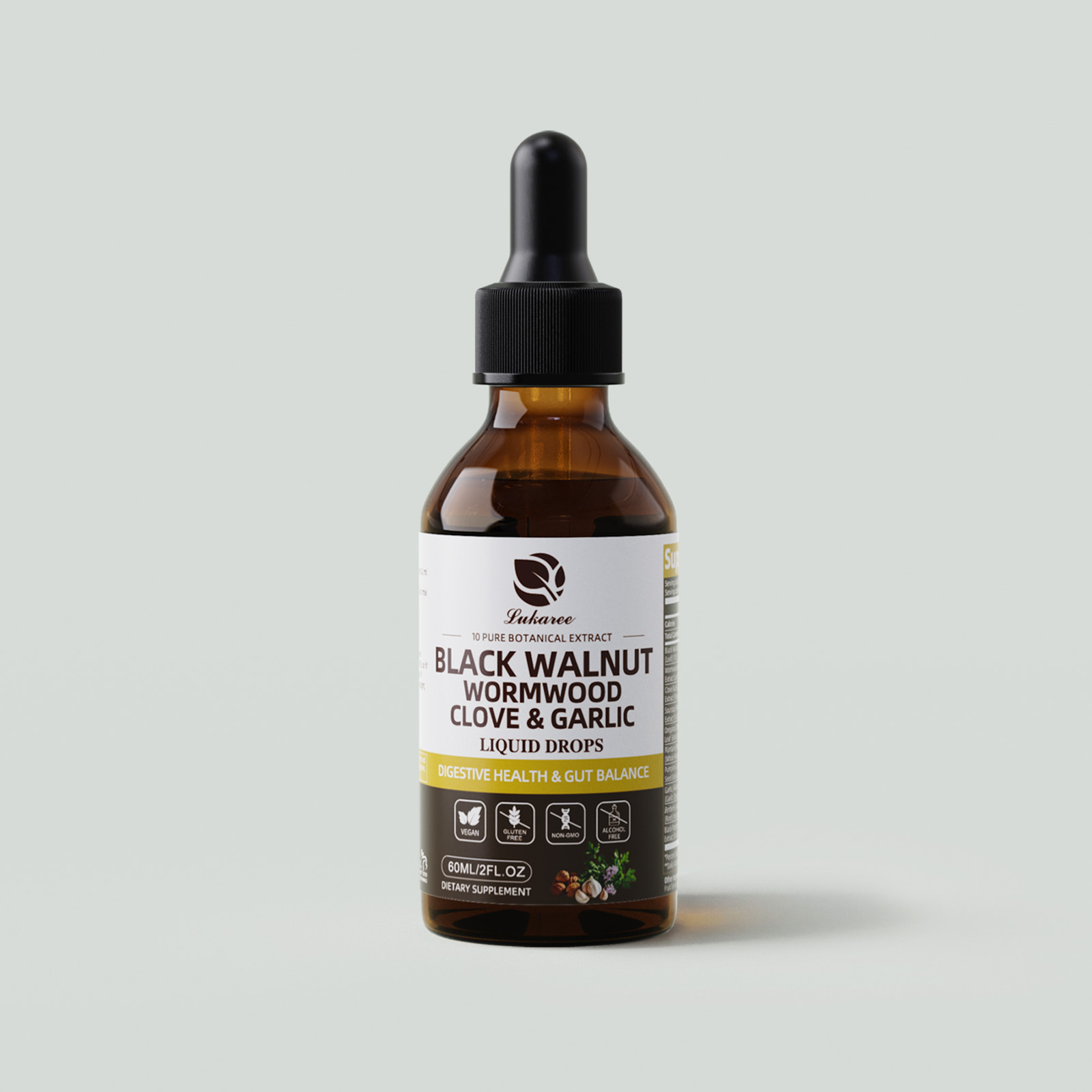Lukaree Black Walnut Wormwood Tincture with Clove and Garlic – liquid drops for gut cleanse support