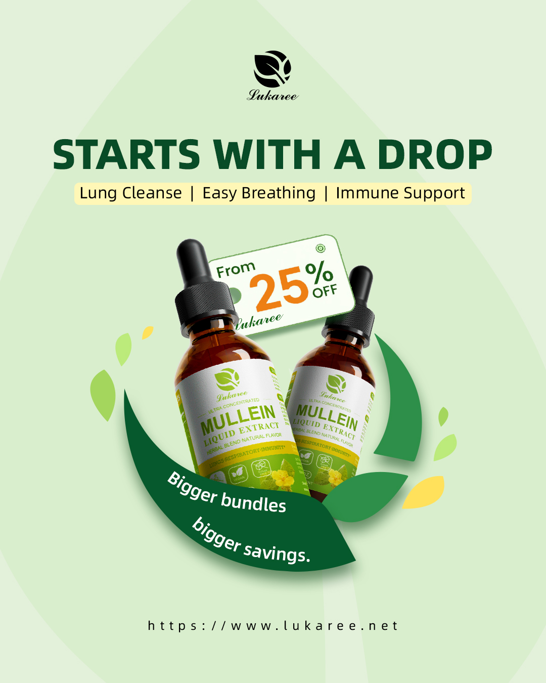 Lukaree Mullein Drops for Lungs 300,000mg – Lung Detox & Respiratory Support