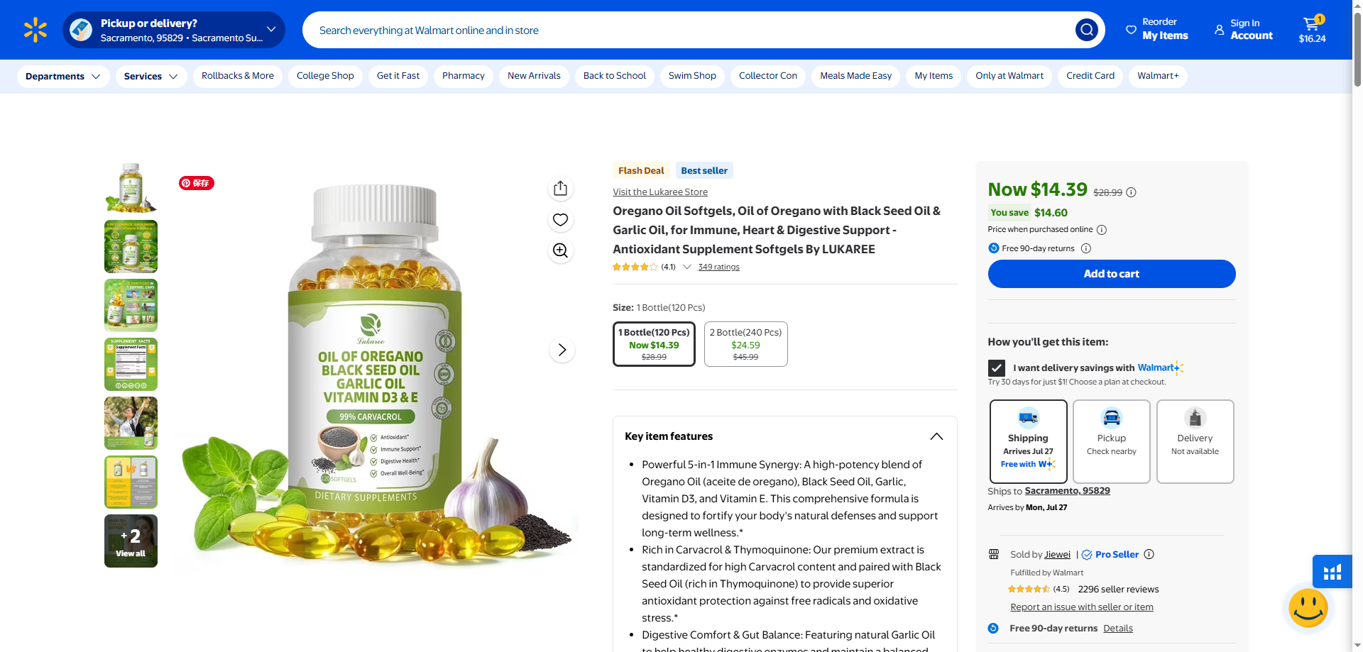 Lukaree Organic Oregano Oil Capsules reviews from a Walmart listing