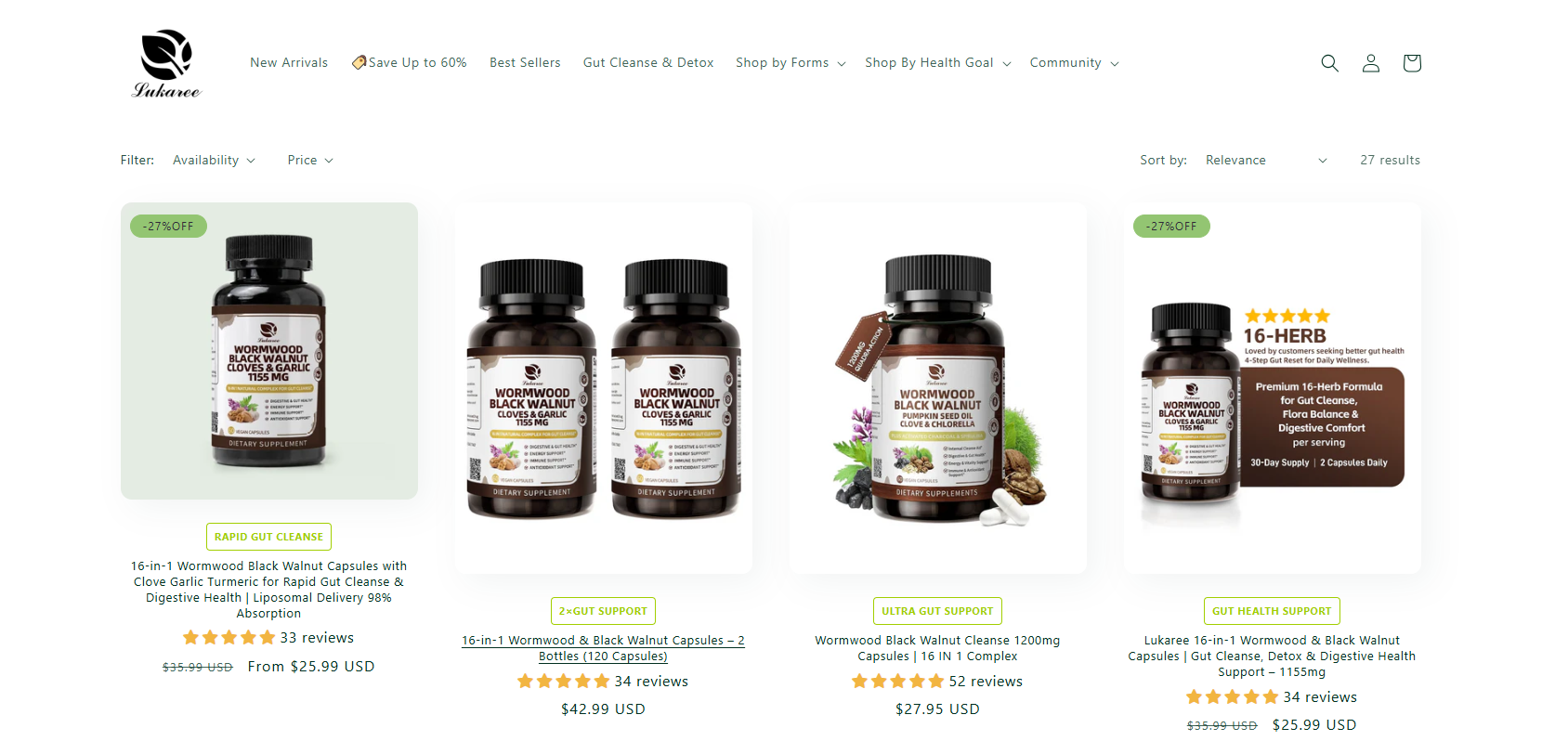 Lukaree 16-in-1 Wormwood Black Walnut Capsules reviews from the official website